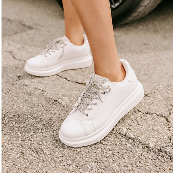 AZALEA Wang Janan Faux Leather Rhinestone Sneaker in white - Picture 4 of 12